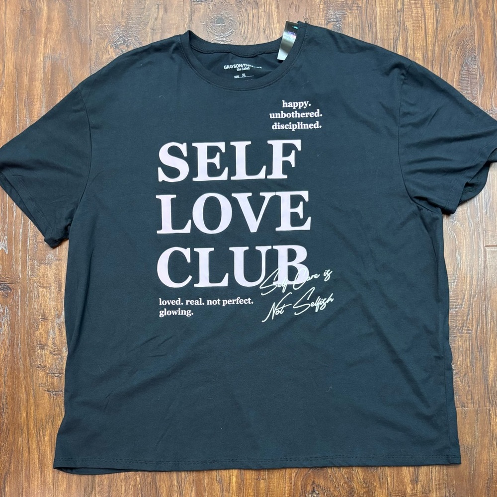 NWT “Self Love Club” Women’s XL Grayson / Threads Black Tee Shirt # 3054
